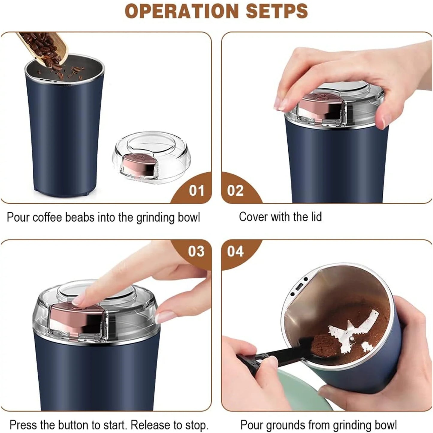 Mini Electric Grinder | Portable Coffee Bean & Spices Grinder | Powerful Small Mixer for Home & Office