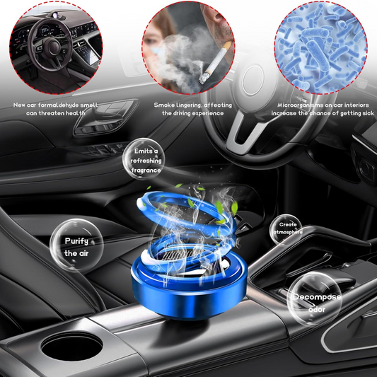 Solar Power Rotating Car Aroma Diffuser with 360° Double Ring Design | Automatic Solar Air Freshener for Car Dashboard, Home & Office