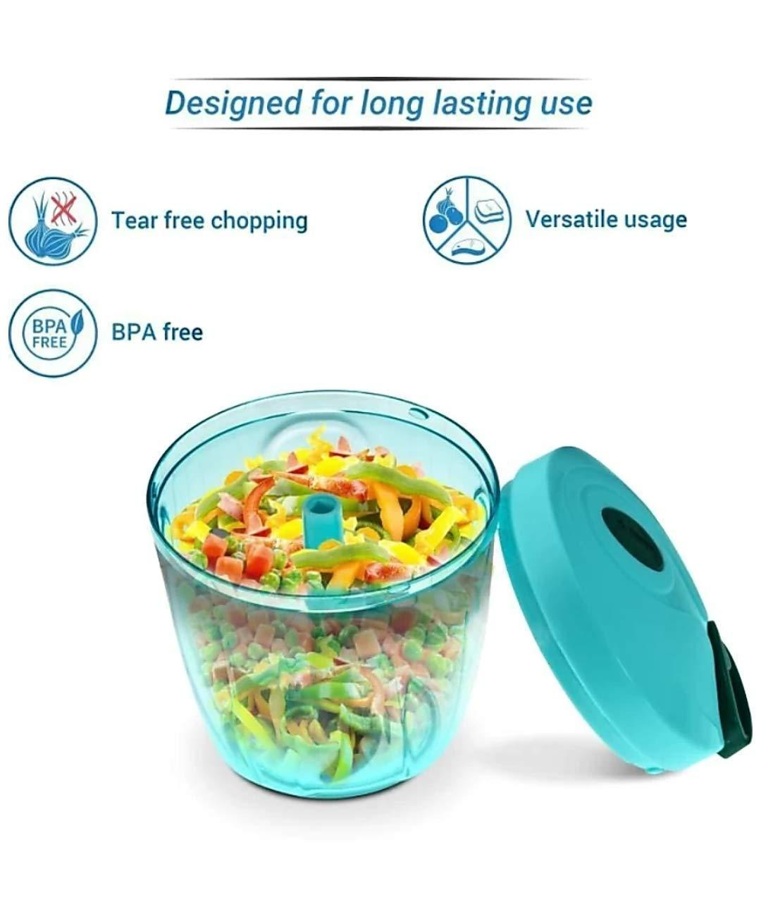 Manual Stainless Steel Vegetable & Fruit Chopper with 5 Sharp Blades | High-Capacity Food Cutter for Kitchen, Travel & Camping