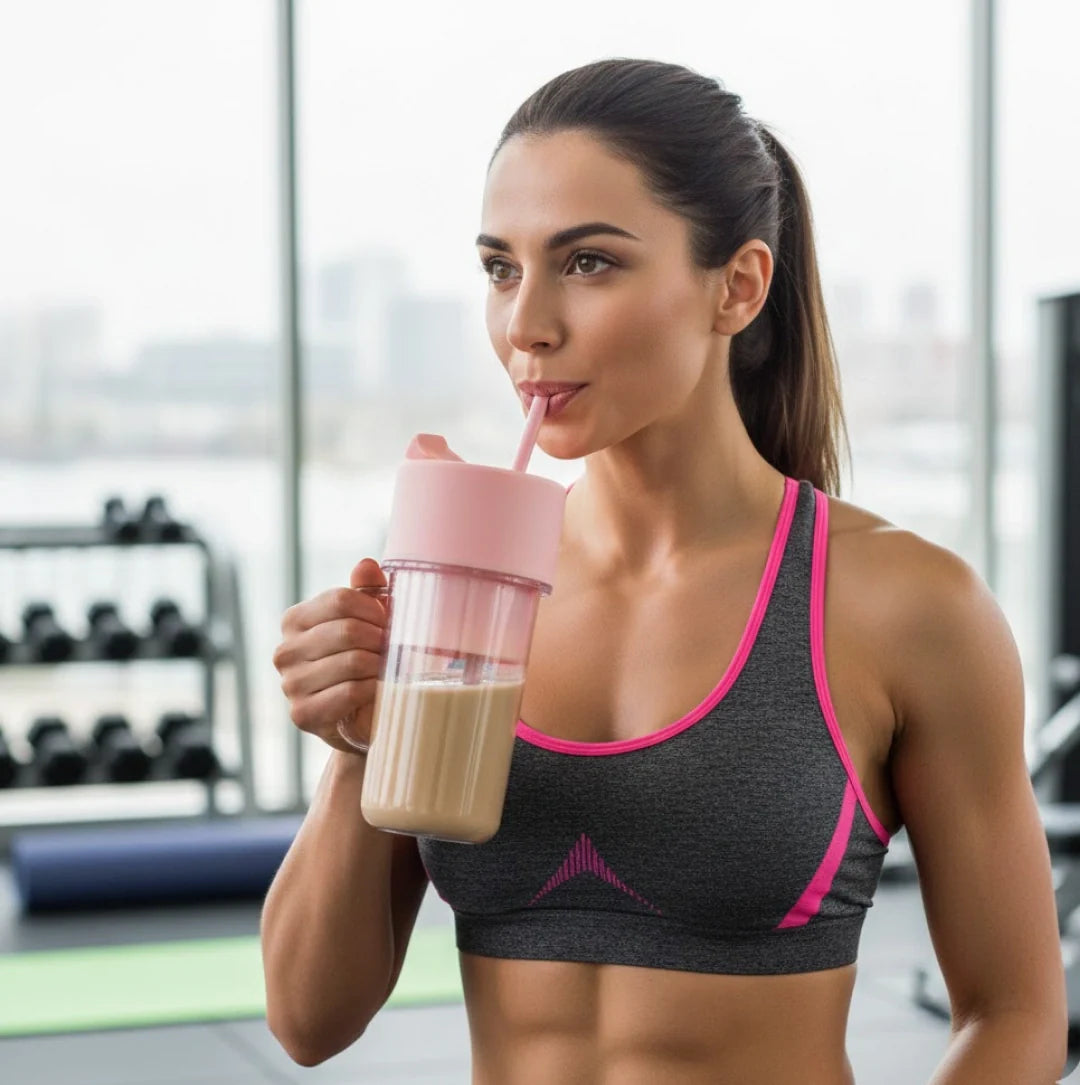 Portable USB Rechargeable 6-Blade Juicer Blender – 420ml Travel Smoothie Maker with Handle & Straw