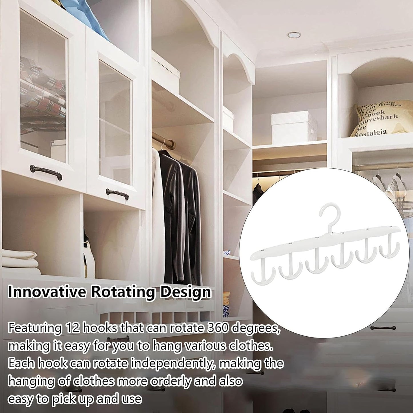 Tank Top Hanger with 12 Hooks | Space-Saving Rotatable Wooden Hanger | Multi-Layer Closet Organizer for Tank Tops, Bras & Camisoles