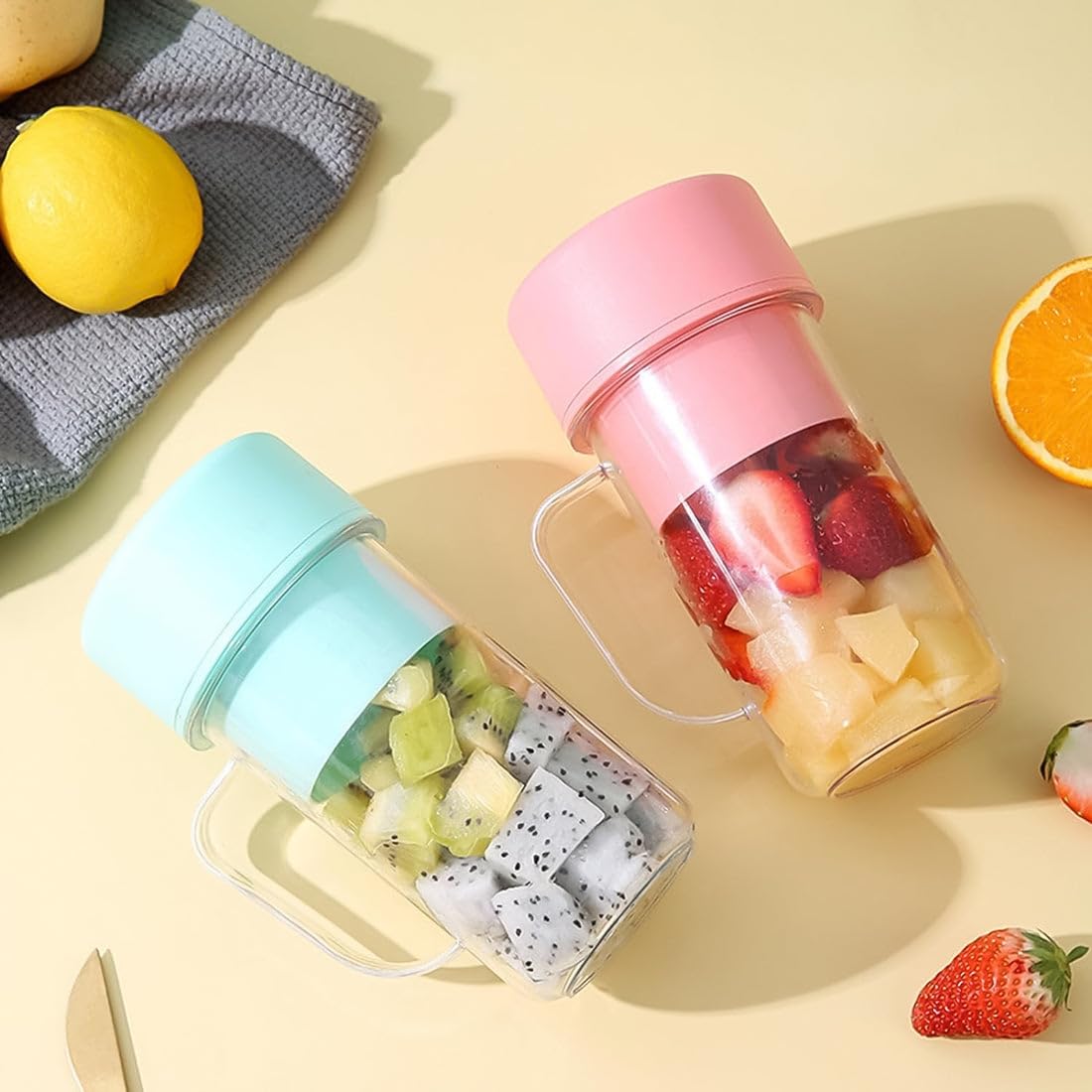 Portable USB Rechargeable 6-Blade Juicer Blender – 420ml Travel Smoothie Maker with Handle & Straw