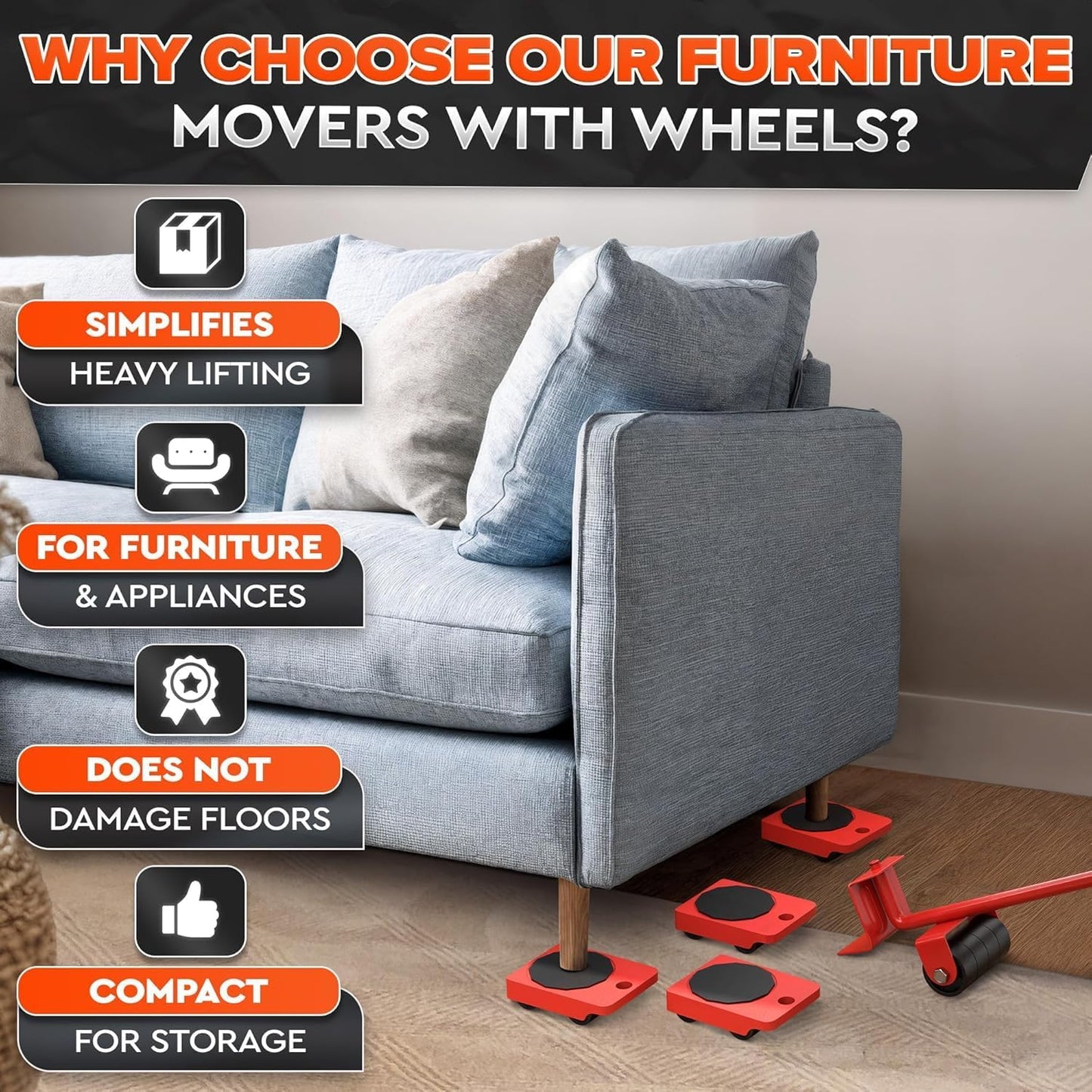 Heavy Furniture Lifter & Moving Tool Set | 5-in-1 Furniture Shifting Kit