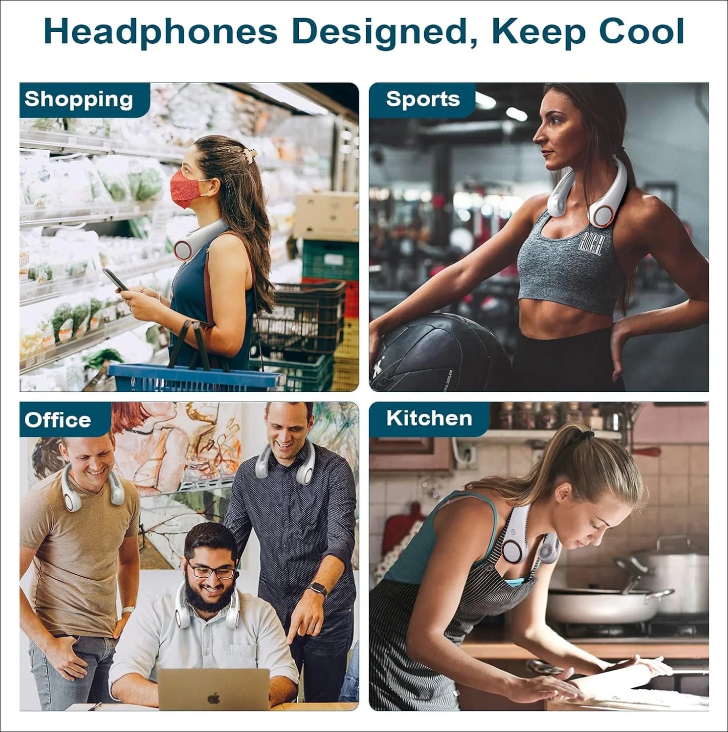 Portable USB Rechargeable Bladeless Neck Fan – Hands-Free 360° Cooling Wearable Fan for Travel & Outdoor Use