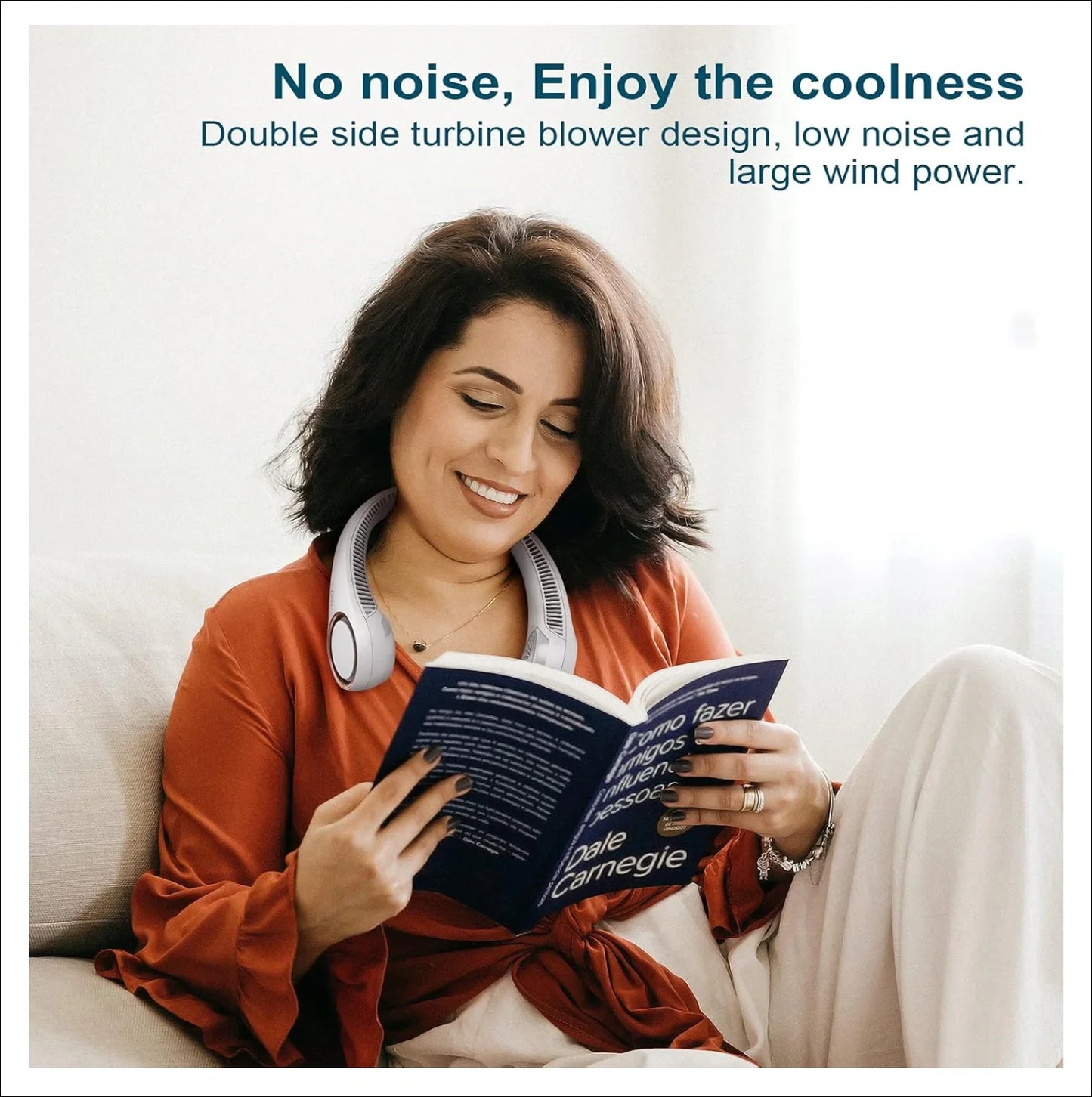 Portable USB Rechargeable Bladeless Neck Fan – Hands-Free 360° Cooling Wearable Fan for Travel & Outdoor Use