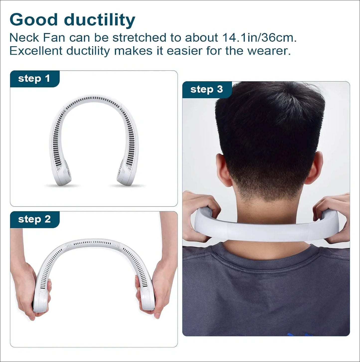 Portable USB Rechargeable Bladeless Neck Fan – Hands-Free 360° Cooling Wearable Fan for Travel & Outdoor Use