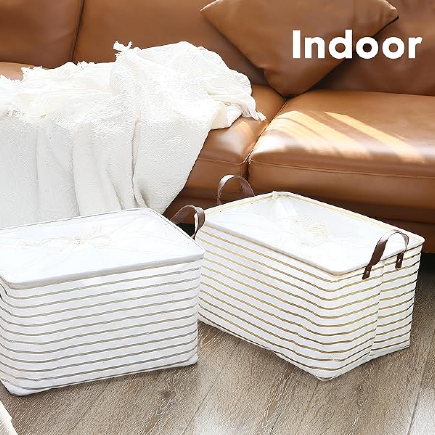 Foldable Fabric Storage Box with Handles | Large Capacity Cloth Organizer Basket for Clothes, Toys & Household Storage (47 × 28 cm)