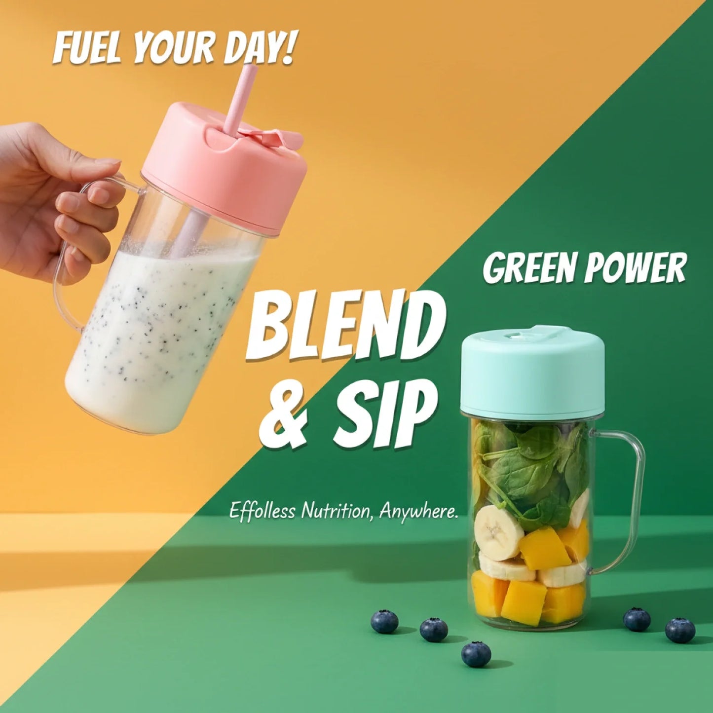 Portable USB Rechargeable 6-Blade Juicer Blender – 420ml Travel Smoothie Maker with Handle & Straw