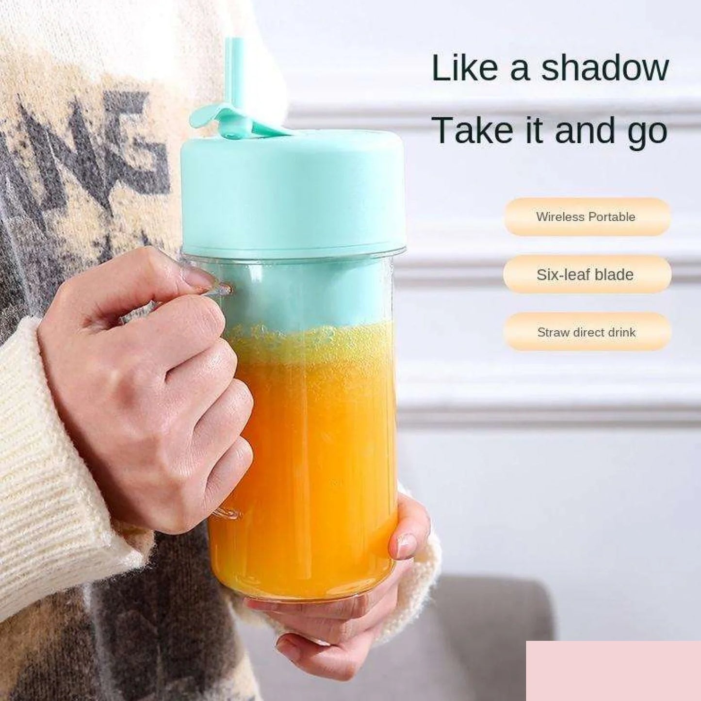 Portable USB Rechargeable 6-Blade Juicer Blender – 420ml Travel Smoothie Maker with Handle & Straw