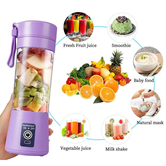 Portable USB Electric Juicer Blender – 6 Stainless Steel Blades | Rechargeable Protein Shaker & Smoothie Maker (380ml)