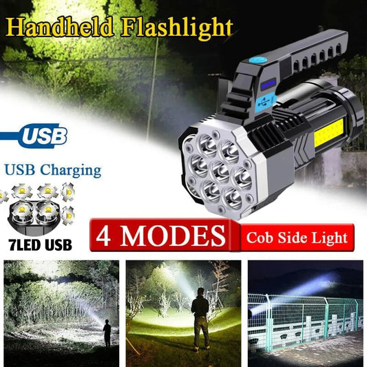 Outdoor Rechargeable LED Flashlight with COB Side Light – Multi-Mode High Brightness Camping & Fishing Torch (1 Pc)