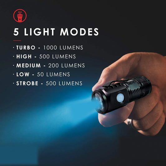 Small LED Rechargeable Torch – 5 Mode Waterproof Handheld Flashlight for Power Cuts, Camping & Outdoor Use (1 Pc)