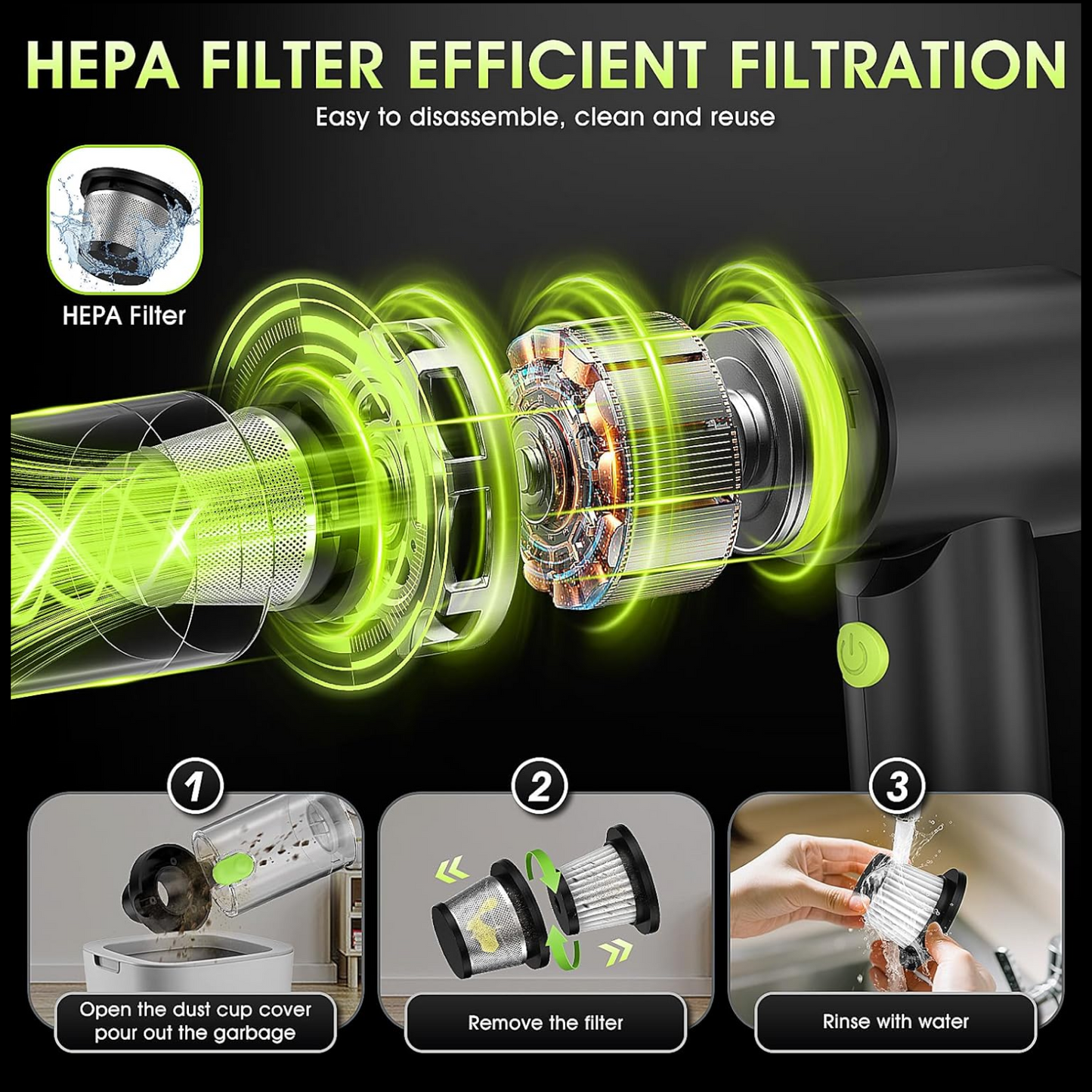 2-in-1 Cordless Mini Car Vacuum Cleaner – High Power USB Rechargeable Handheld Vacuum for Car, Home & Office