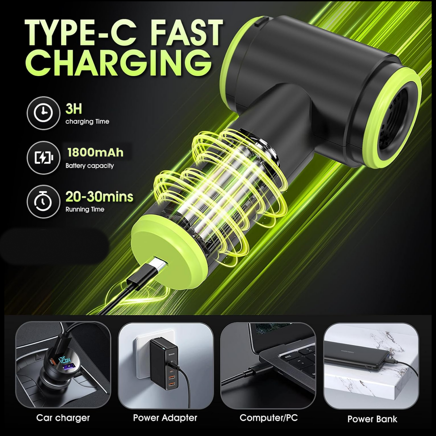 2-in-1 Cordless Mini Car Vacuum Cleaner – High Power USB Rechargeable Handheld Vacuum for Car, Home & Office