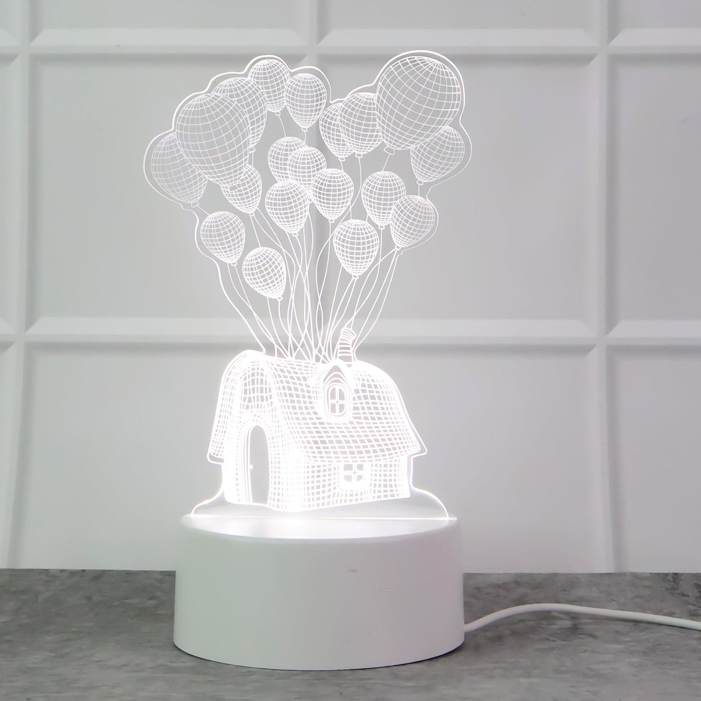 3D Illusion LED Lamp – House & Balloons Design USB Night Light