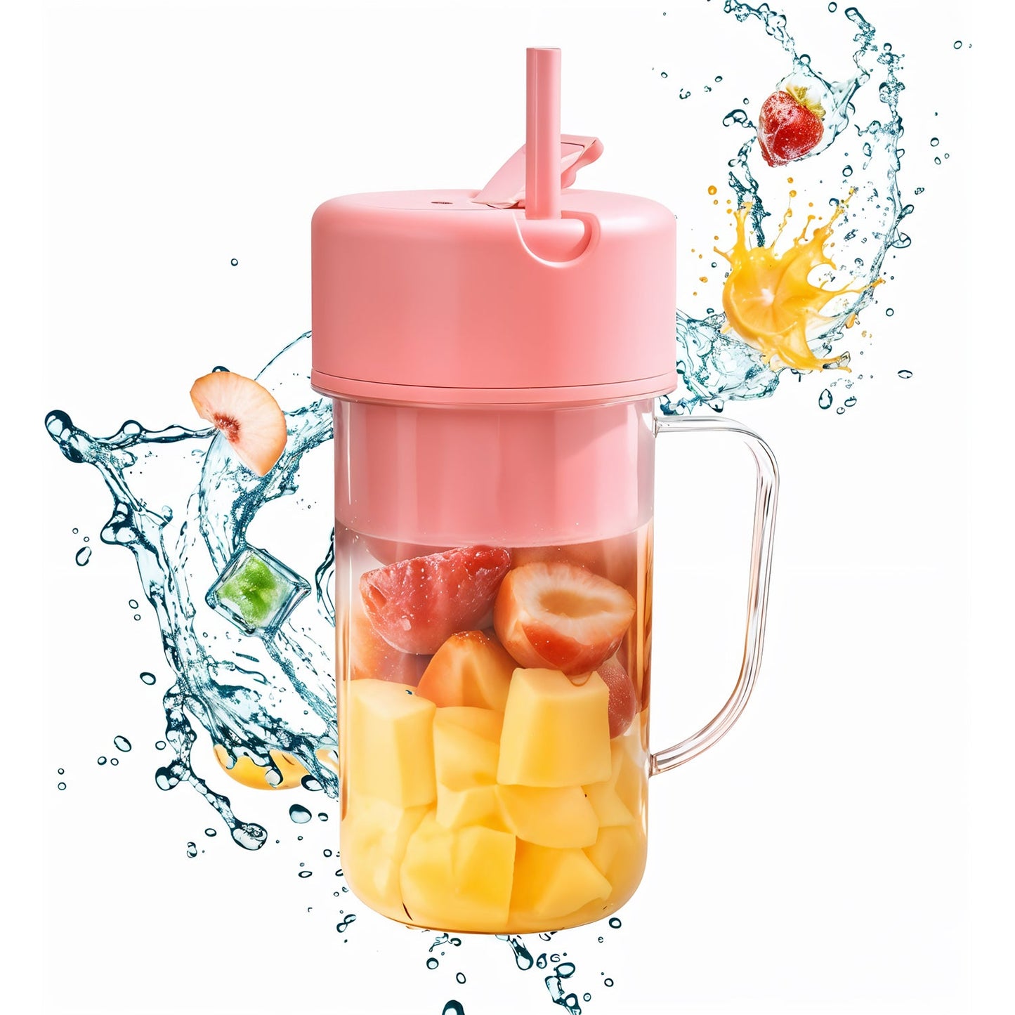 Portable USB Rechargeable 6-Blade Juicer Blender – 420ml Travel Smoothie Maker with Handle & Straw