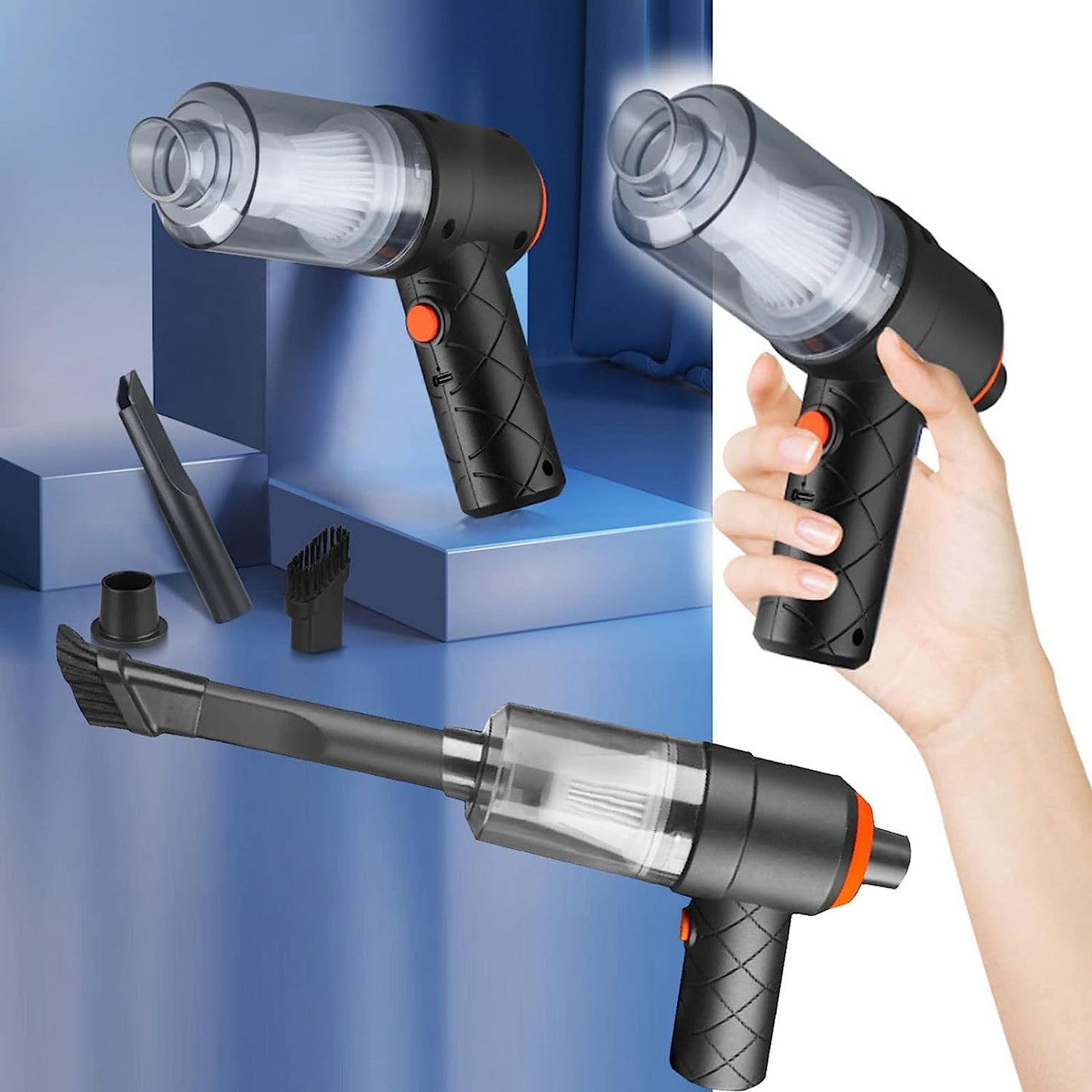 2-in-1 Cordless Mini Car Vacuum Cleaner – High Power USB Rechargeable Handheld Vacuum for Car, Home & Office