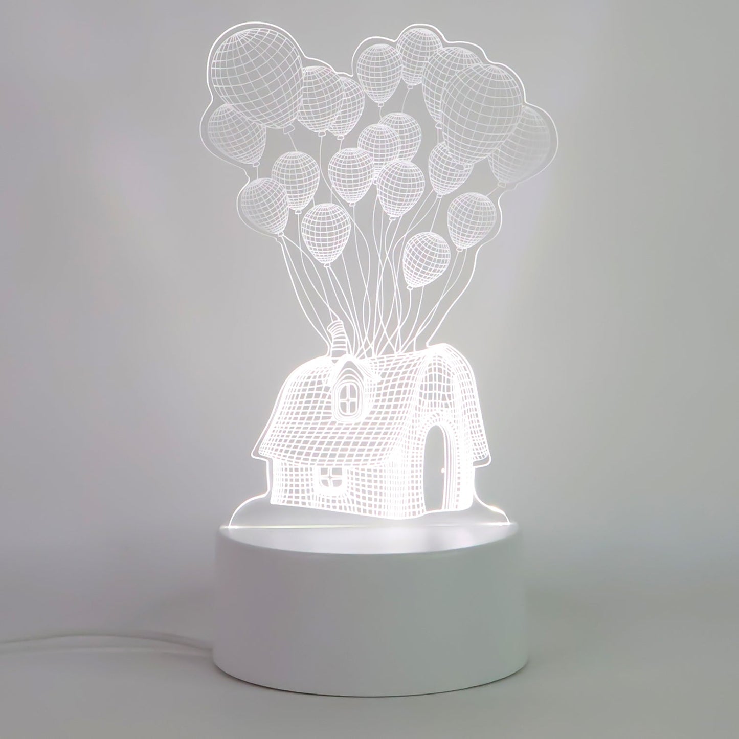 3D Illusion LED Lamp – House & Balloons Design USB Night Light
